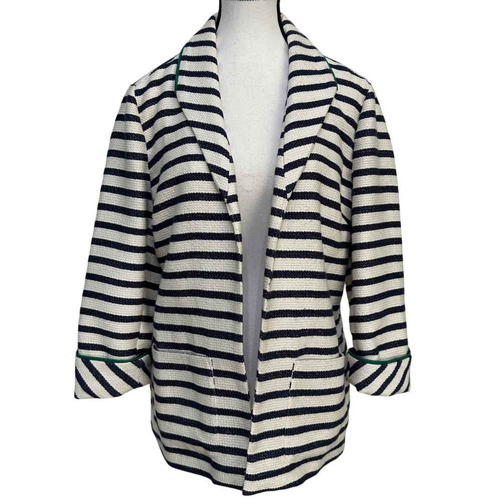 Coldwater Creek‎ Striped Blazer Women PL Nautical Preppy Coastal Chic Navy White